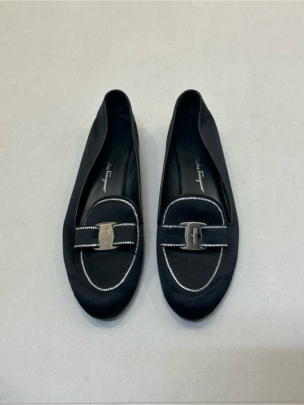 Salvatore Ferragamo Black Satin Loafers Size 7